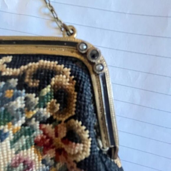 Antique Petit Point with Black Cabochon Stone small purse 1920's - Picture 4 of 5